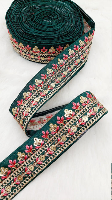 Floral Embroidered Sequin Border Art Silk Trim, Decorative Trim, Indian Sari Border